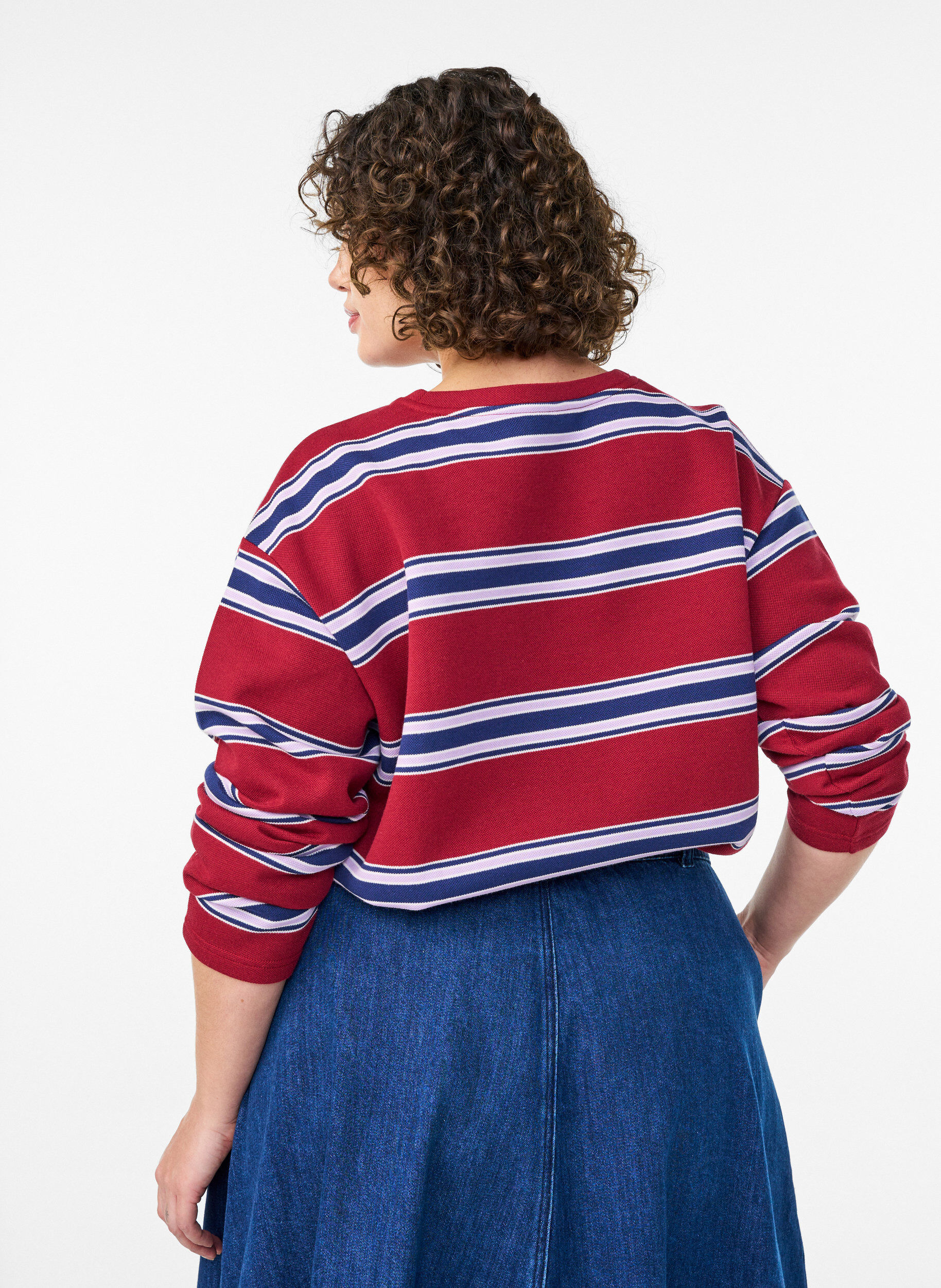 Zizzifashion Jersey blouse with wide stripes, Red, Model image number 2