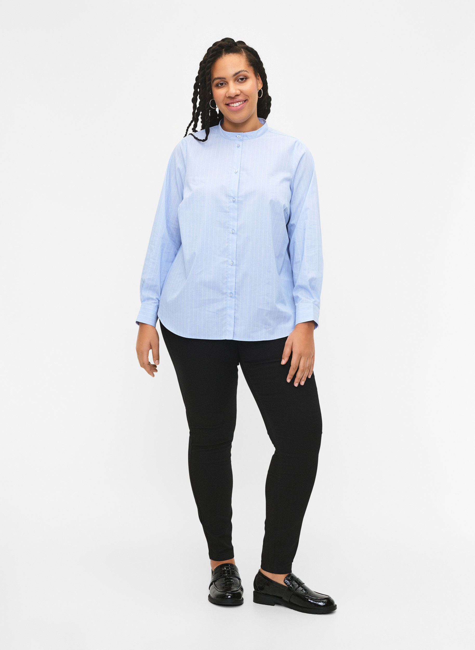 Zizzifashion FLASH - Pinstripe Shirt, Light Blue Stripe, Model image number 2