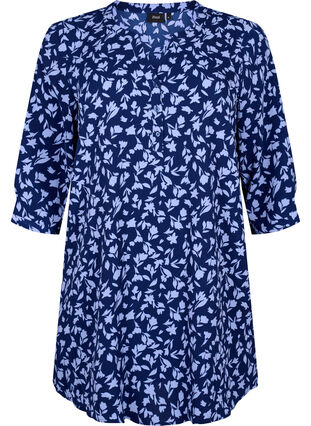 Floral tunic with 3/4 sleeves, M. Blue Flower AOP, Packshot image number 0