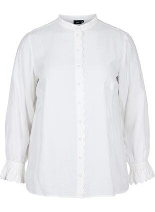 Viscose shirt with ruffles details and stand-up collar, Snow White, Packshot image number 0