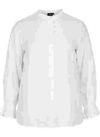 Viscose shirt with ruffles details and stand-up collar