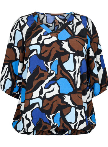 Viscose blouse with print and smock, Zafia AOP, Packshot image number 0