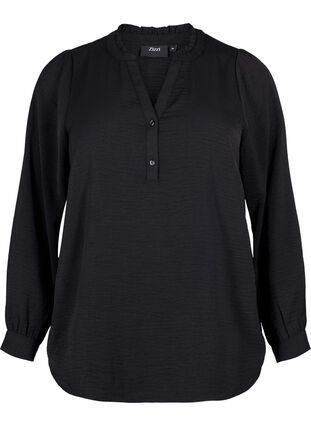 Long-sleeved blouse with v-neck, Black, Packshot image number 0