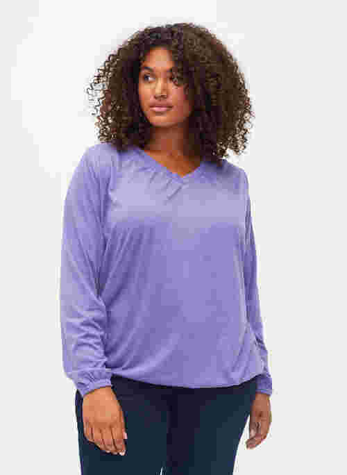 Melange top with long sleeves and v cutting