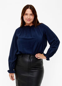 Long-sleeved viscose blouse with ruffles, Total Eclipse, Model