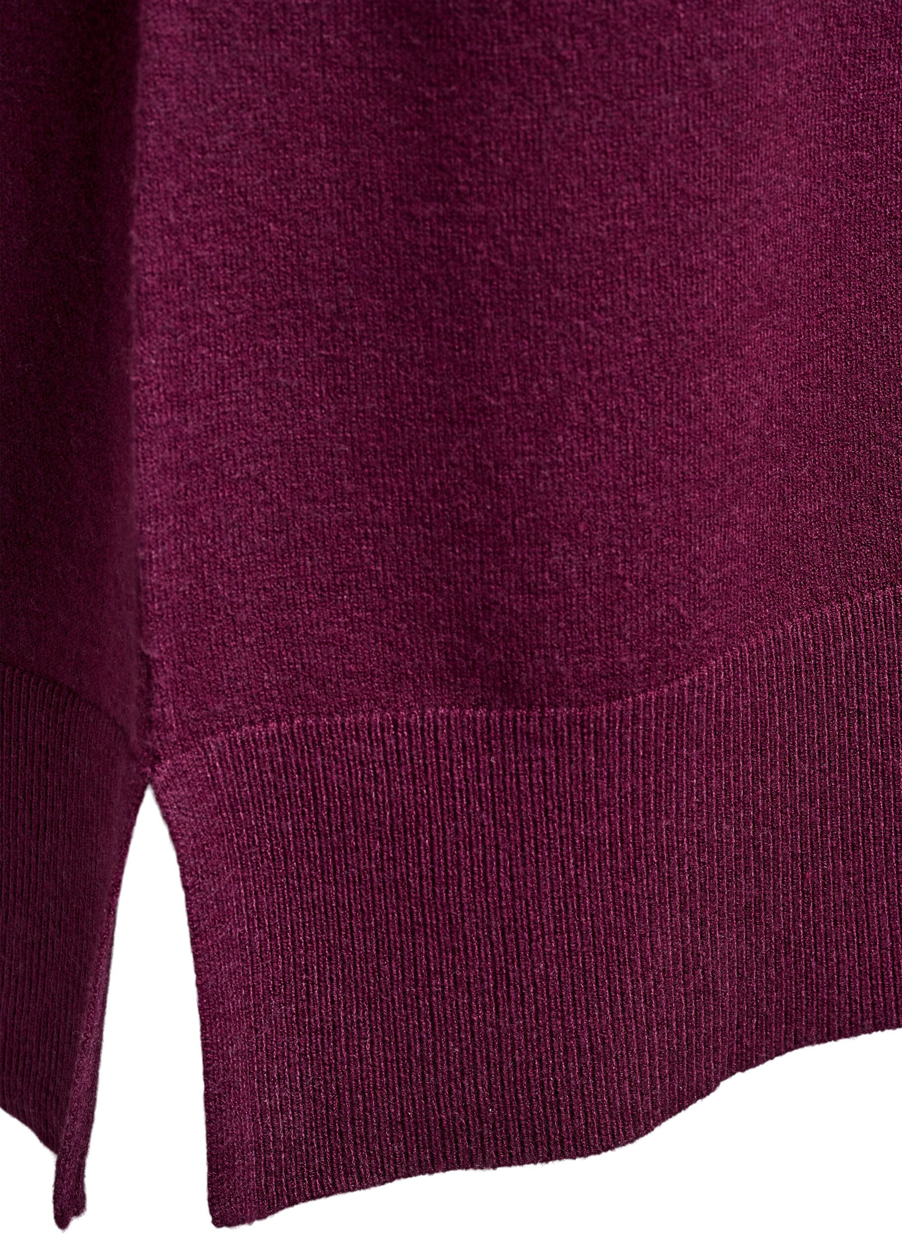 Zizzifashion Short knitted dress with raglan sleeves and a centre seam, Dark Bordeaux, Packshot image number 3