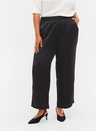 Loose trousers with pockets and elasticated edge, Black, Model image number 2