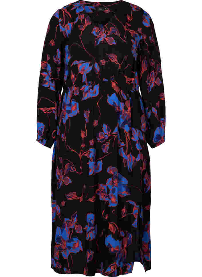 Printed midi dress in viscose, Blue Orange AOP, Packshot image number 0