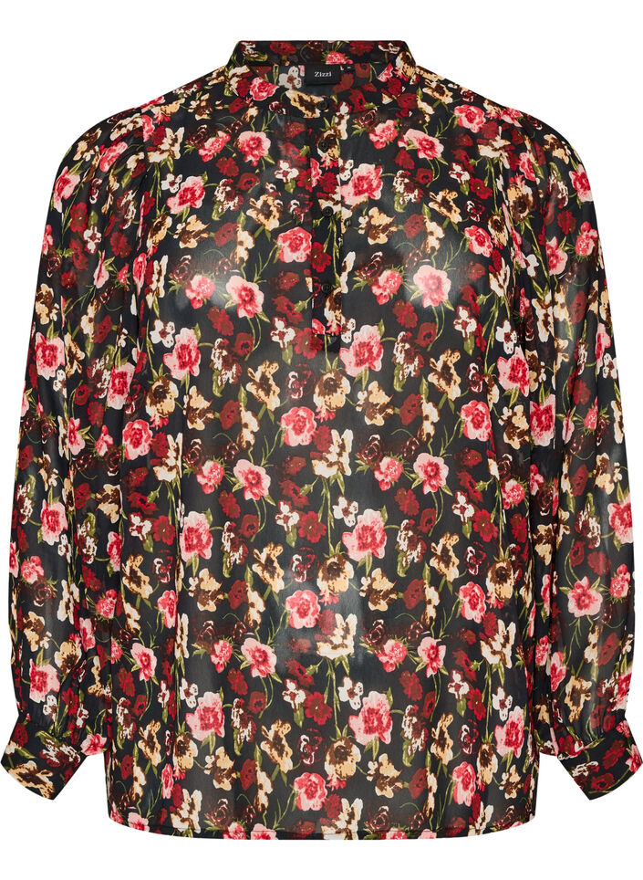 Blouse with all-over print and short button placket, Rose, Packshot image number 0