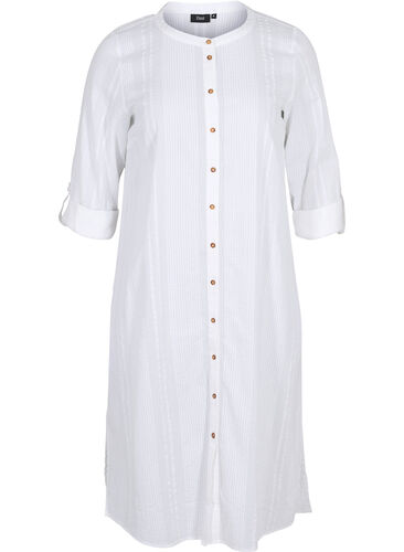Cotton shirt dress with 3/4 sleeves, Bright White, Packshot image number 0