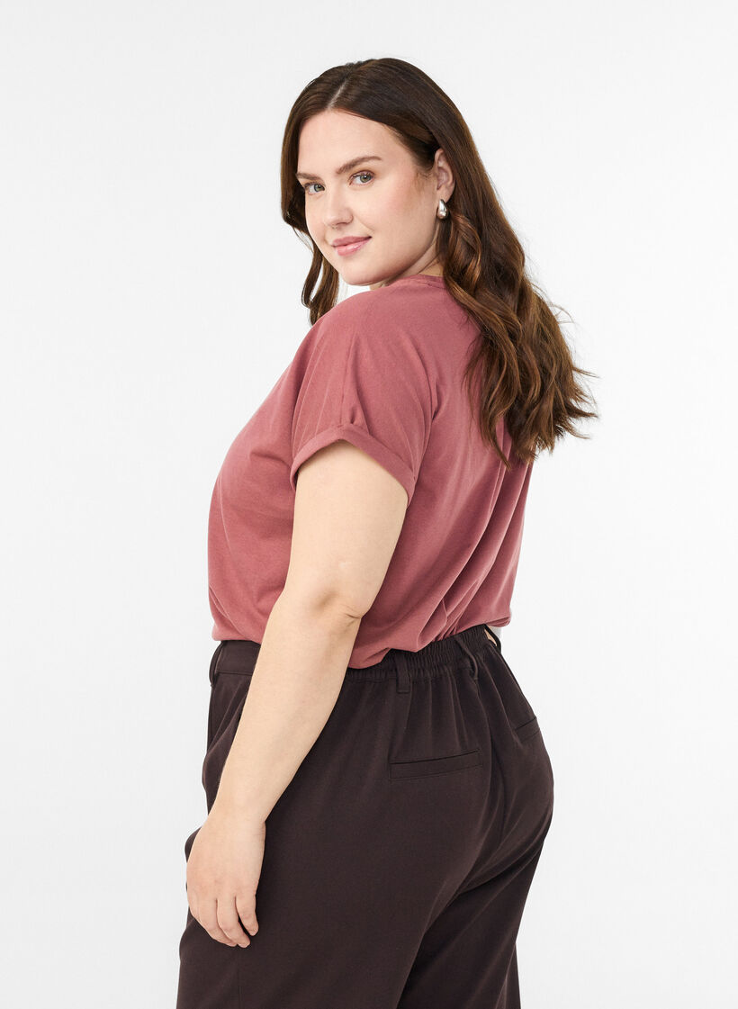 Short sleeved cotton blend t-shirt, Rose, Model image number 1