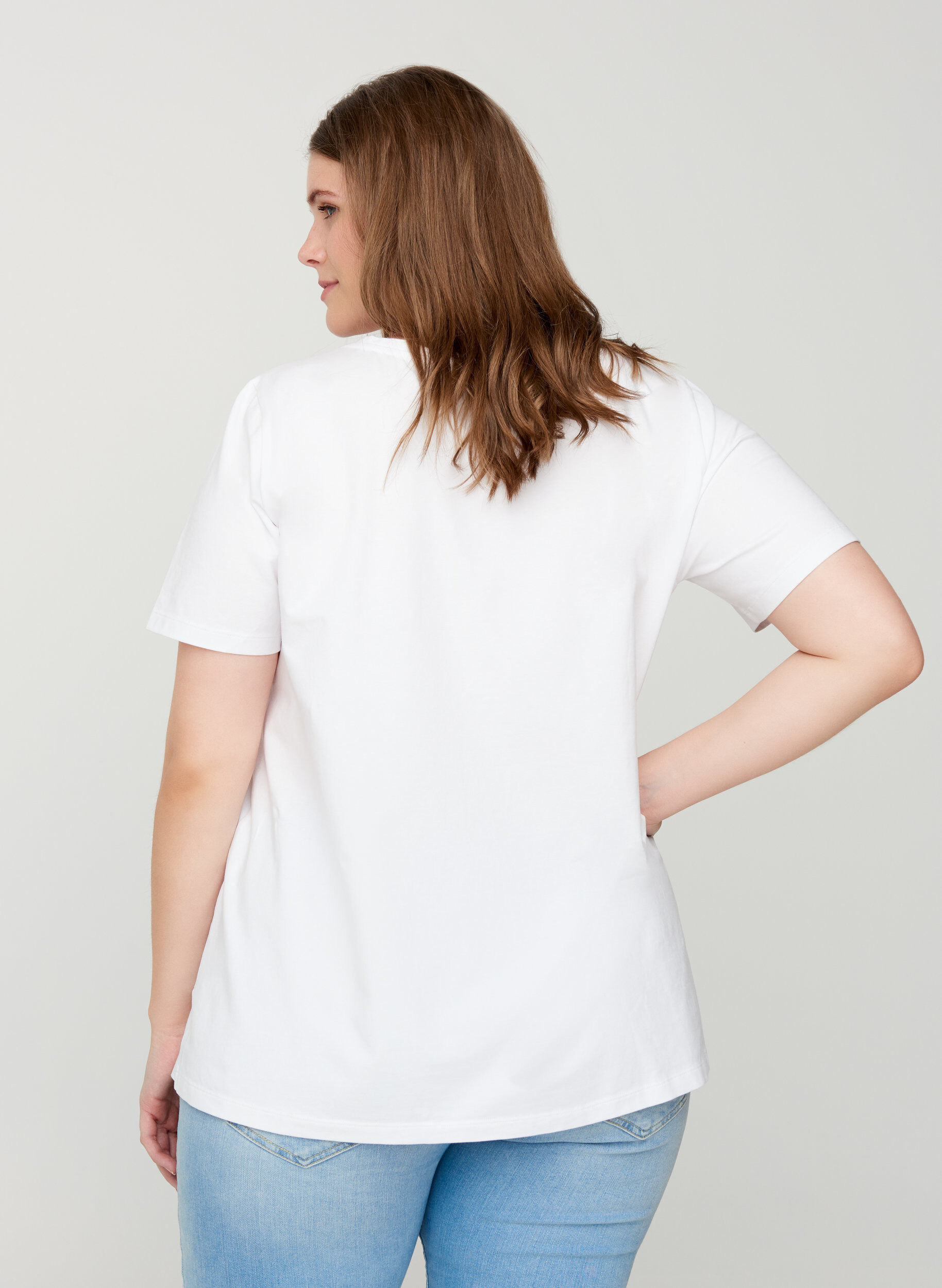 Zizzifashion Basic t-shirt with v-neck, White, Model image number 2