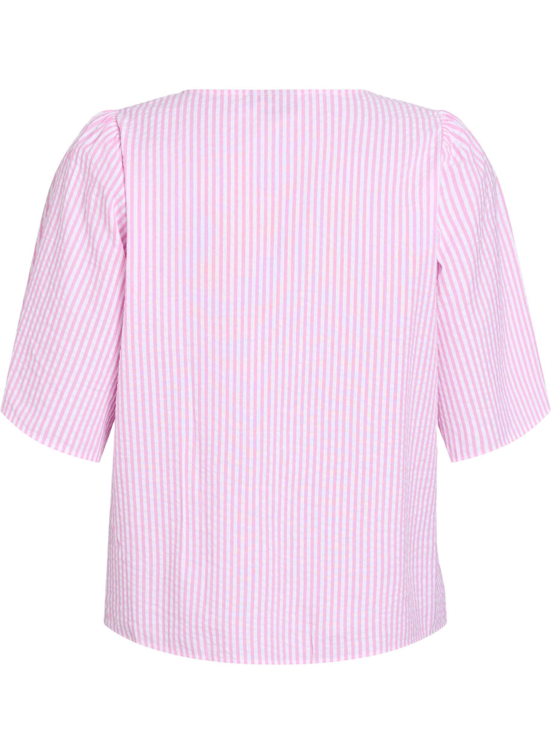 Zizzifashion FLASH - Striped blouse with bows, Pink, Packshot image number 1