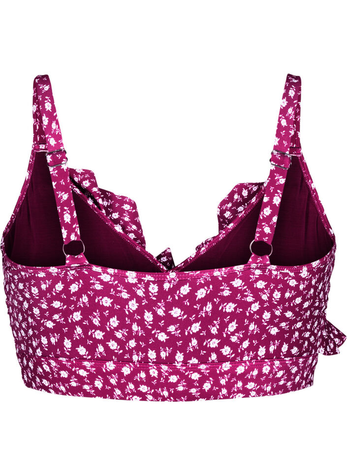 Floral bikini top with ruffle detail, Red, Packshot image number 1