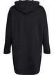 Long cotton sweat cardigan with hood, Black, Packshot image number 1