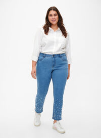 Slim fit Emily jeans with pearls, Light Blue, Model