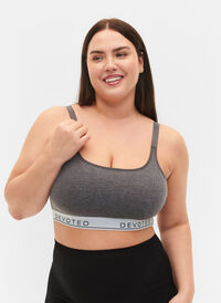 Soft bra with text print, Medium Grey Melange, Model
