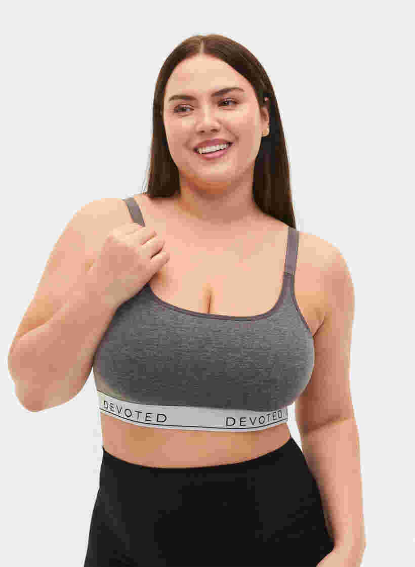 Soft bra with text print, Medium Grey Melange, Model image number 0