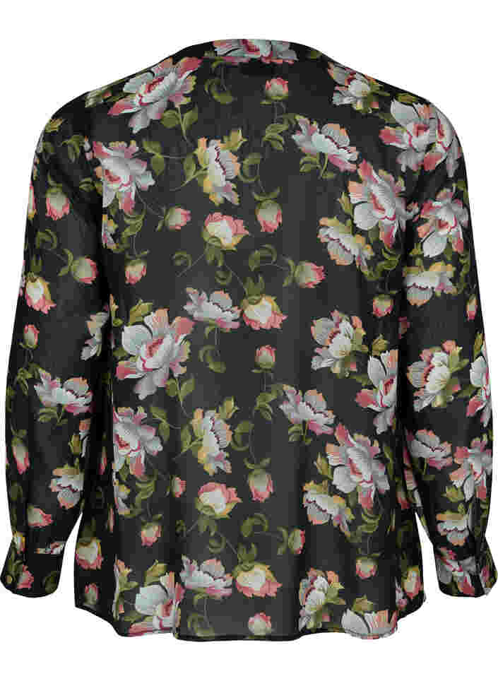 Printed v-neck shirt, Black/Beige Flower, Packshot image number 1