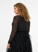 Sheer mesh blouse with rhinestones, Black, Model image number 2