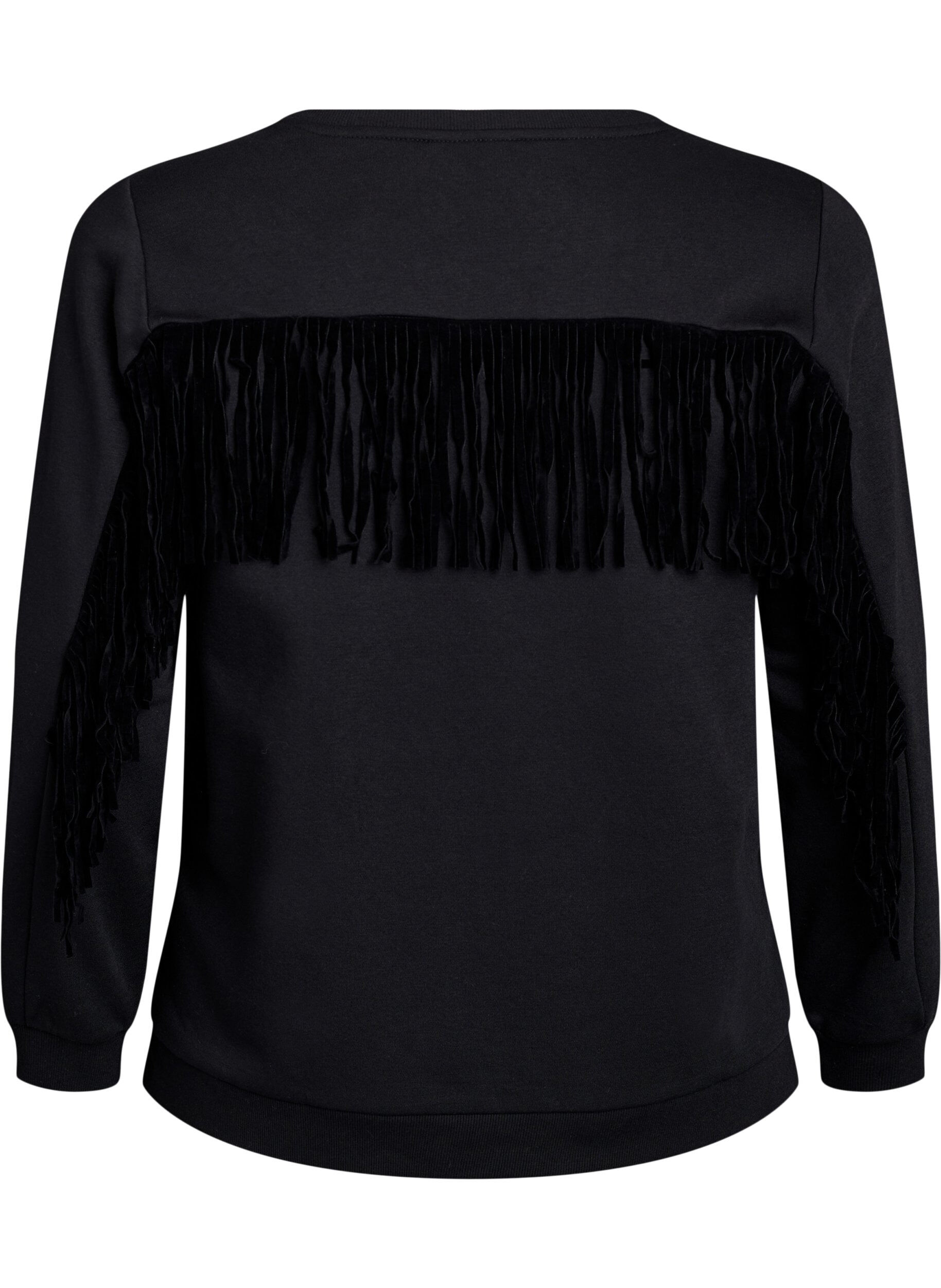 Zizzifashion Sweatshirt with fringes, Black, Packshot image number 1