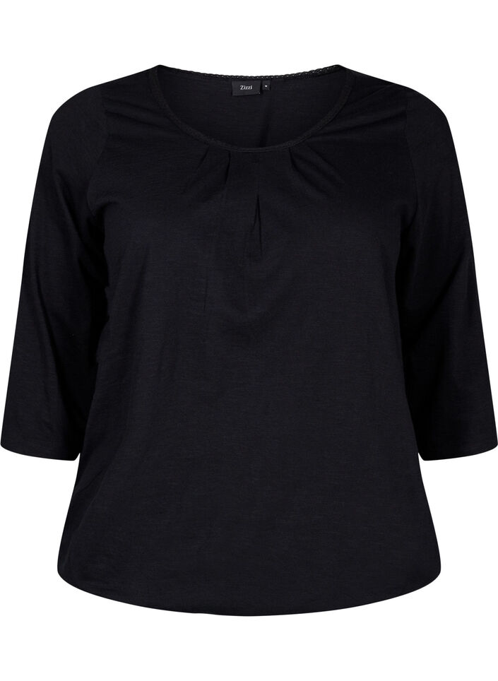 Cotton top with 3/4 sleeves, Black, Packshot image number 0