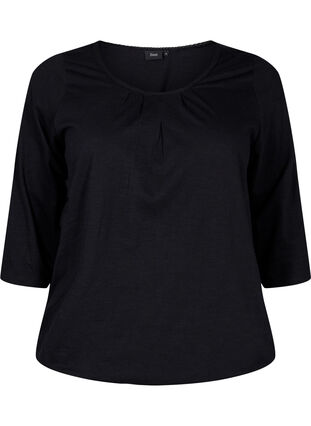 Cotton blouse with 3/4 sleeves, Black, Packshot image number 0
