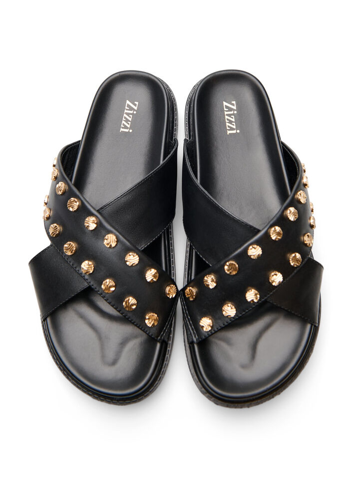 Sandal with criss-cross straps and decorative studs, Black, Packshot image number 3