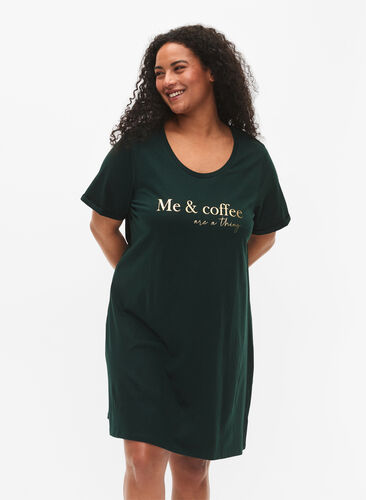 Short-sleeved nightgown in organic cotton, Scarab W. Coffee, Model image number 0