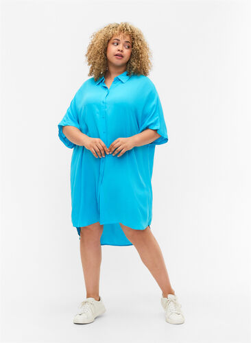 Long shirt in viscose, Blue Atoll, Model image number 2
