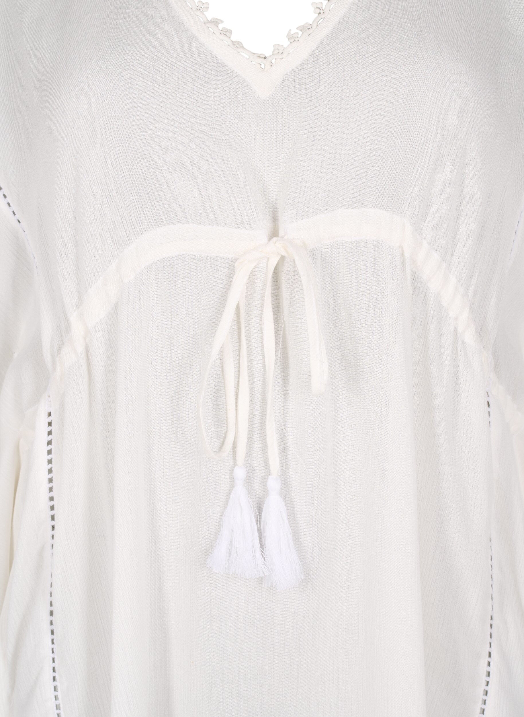 Zizzifashion Beach poncho with tie belt, White, Packshot image number 2
