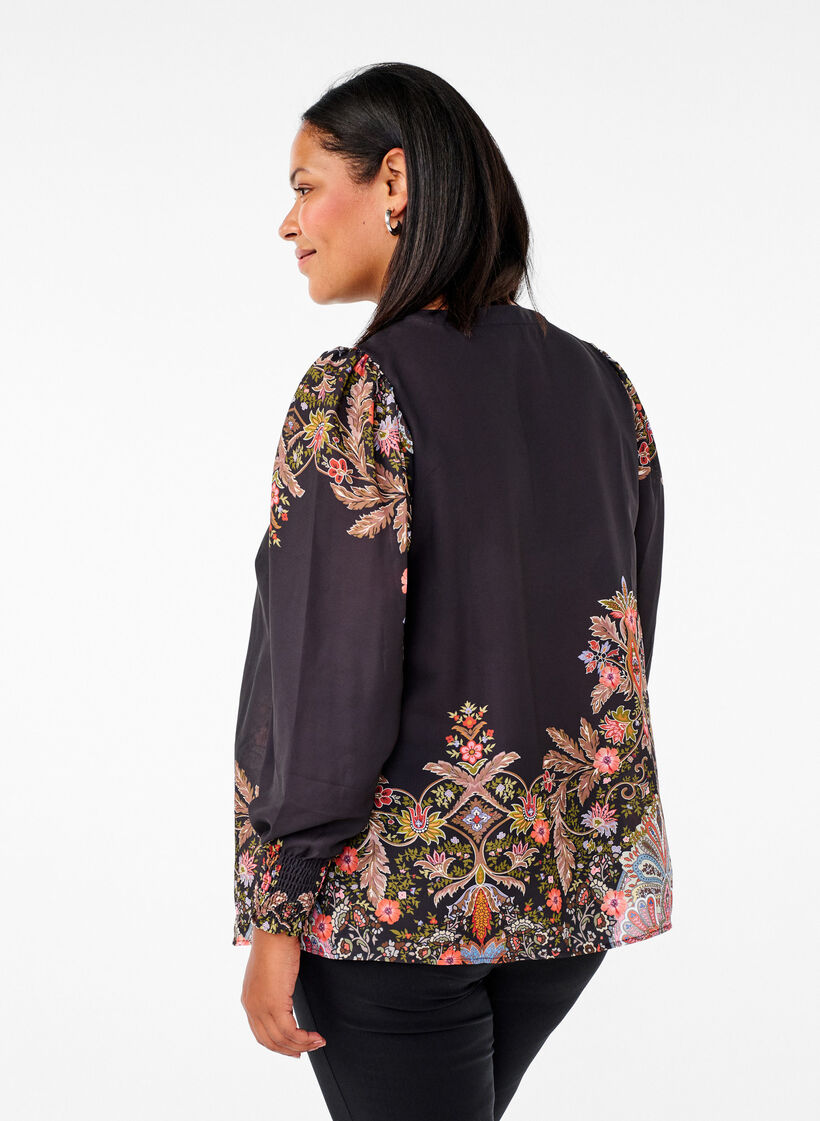 Blouse with paisley print, Black Paisley, Model image number 1