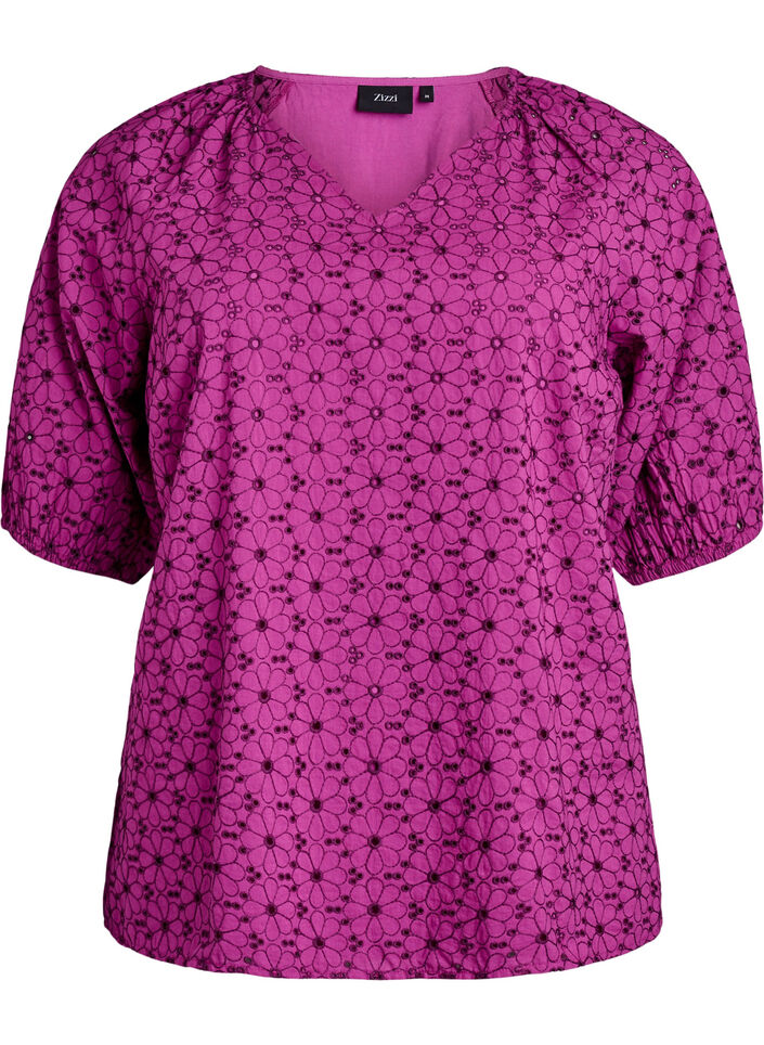 Blouse with embroidered floral pattern, Purple, Packshot image number 0