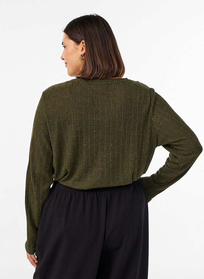 Jersey blouse with ribbed structure and long sleeves, Green, Model image number 2