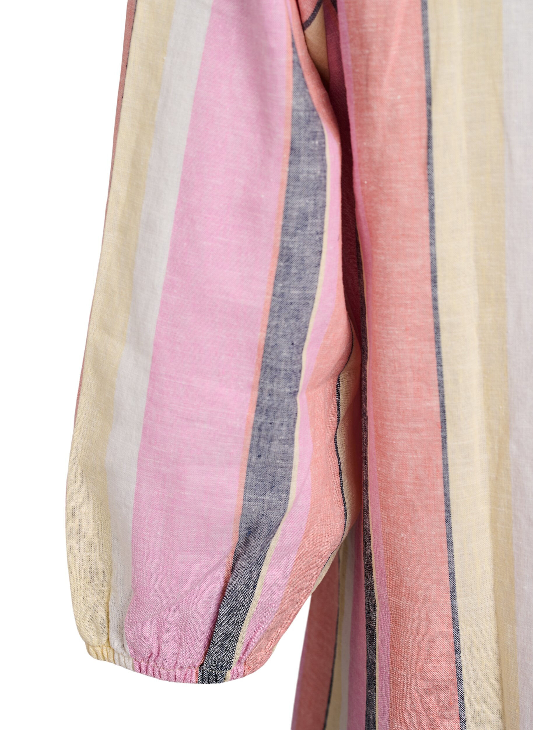 Zizzifashion Short dress in linen and viscose with 3/4 sleeves, Yellow, Packshot image number 3