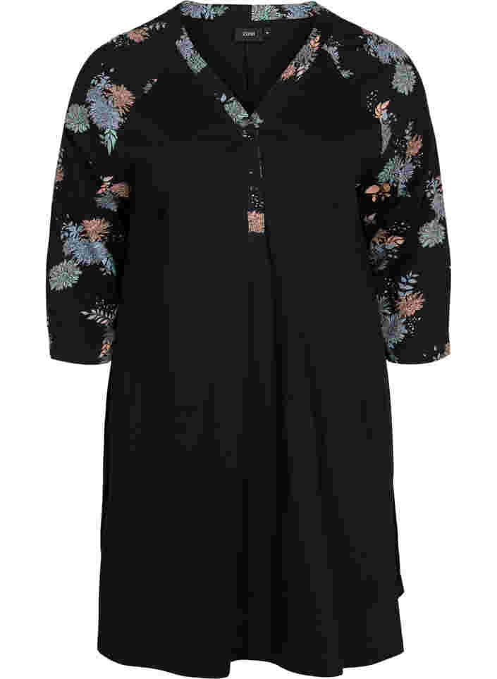 cotton night dress with printed detail, Black Flower AOP, Packshot