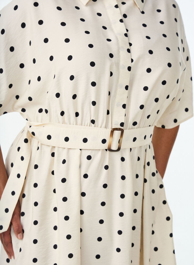 Midi shirt dress in dotted viscose, Vanilla, Model image number 2