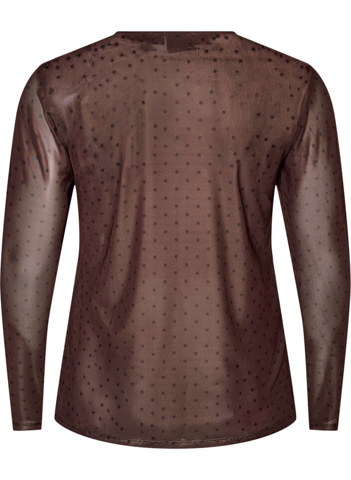 Mesh blouse with print, Brown, Packshot image number 1