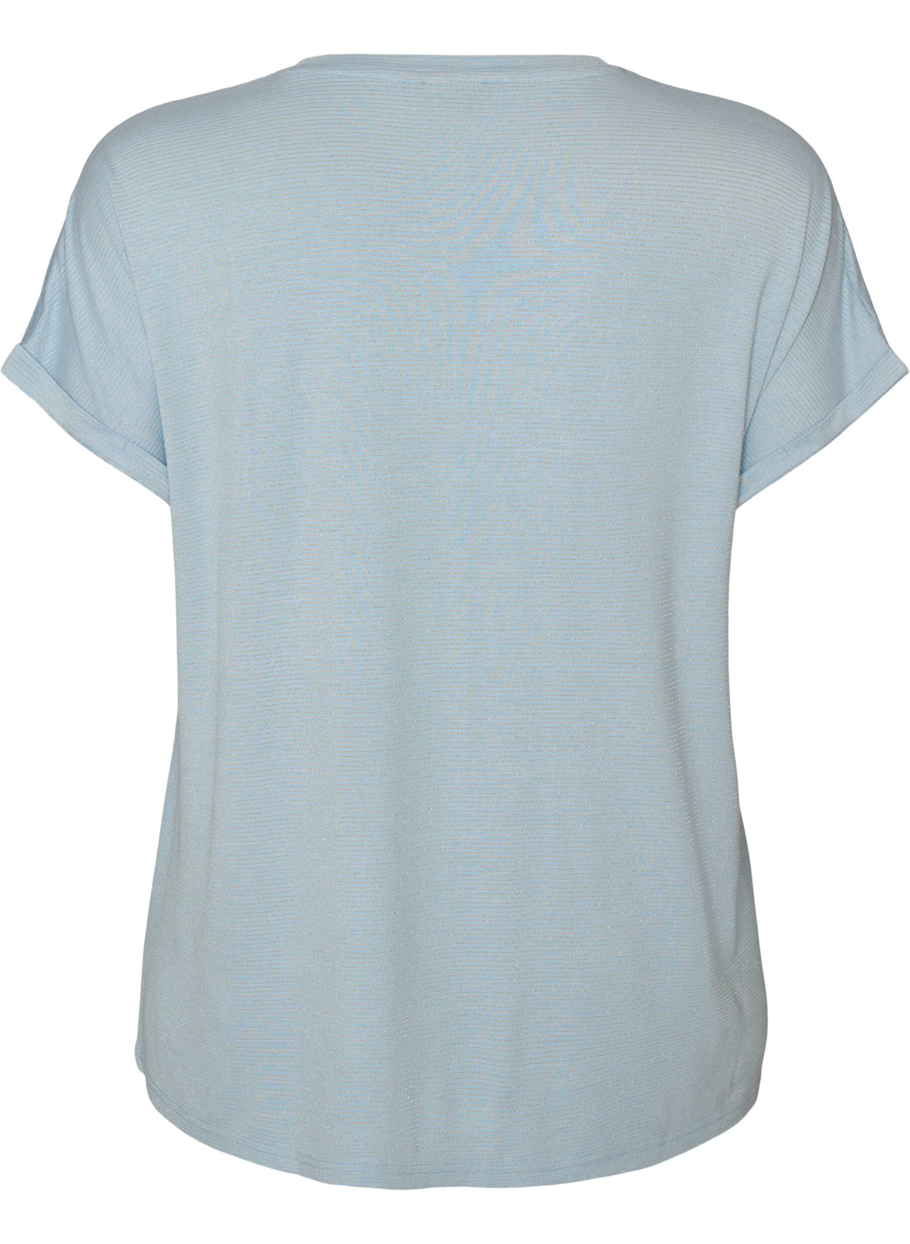 ZizzifashionViscose T-shirt with glitter stripes, Light Blue, Packshot image number 1