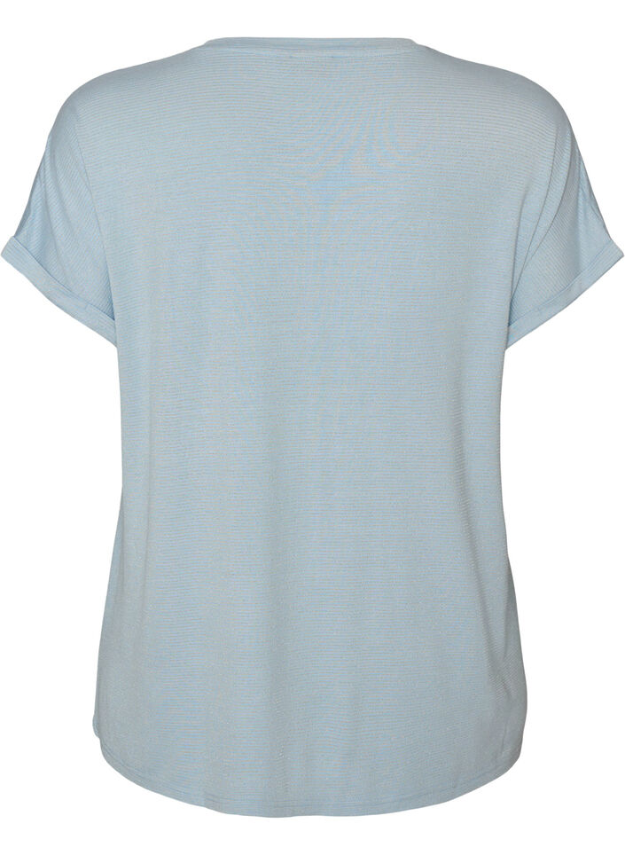 Viscose T-shirt with glitter stripes, Light Blue, Packshot image number 1