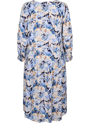 Printed viscose midi dress with long sleeves, Blue Graphic AOP, Packshot image number 1