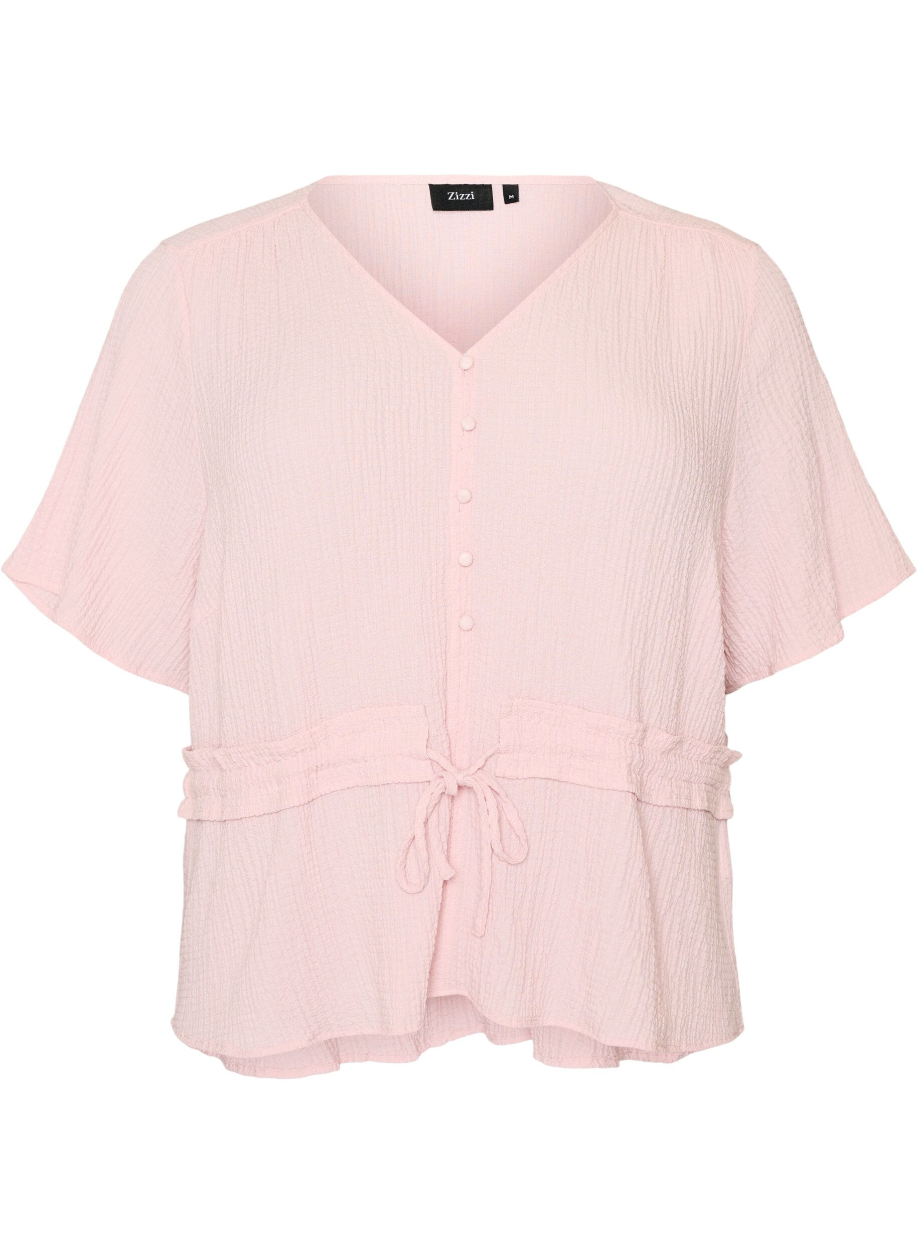ZizzifashionBlouse with texture and a tie-waist, Pink, Packshot image number 0