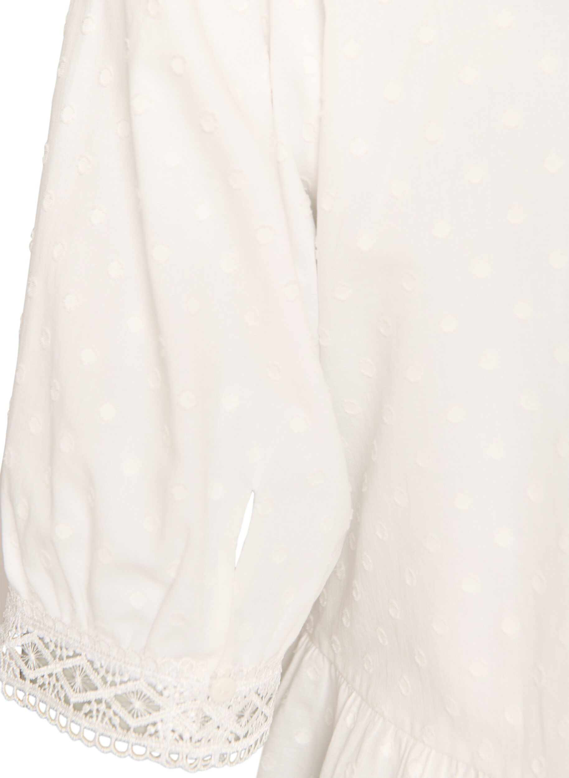 Zizzifashion Blouse in textured cotton with crochet details, White, Packshot image number 3