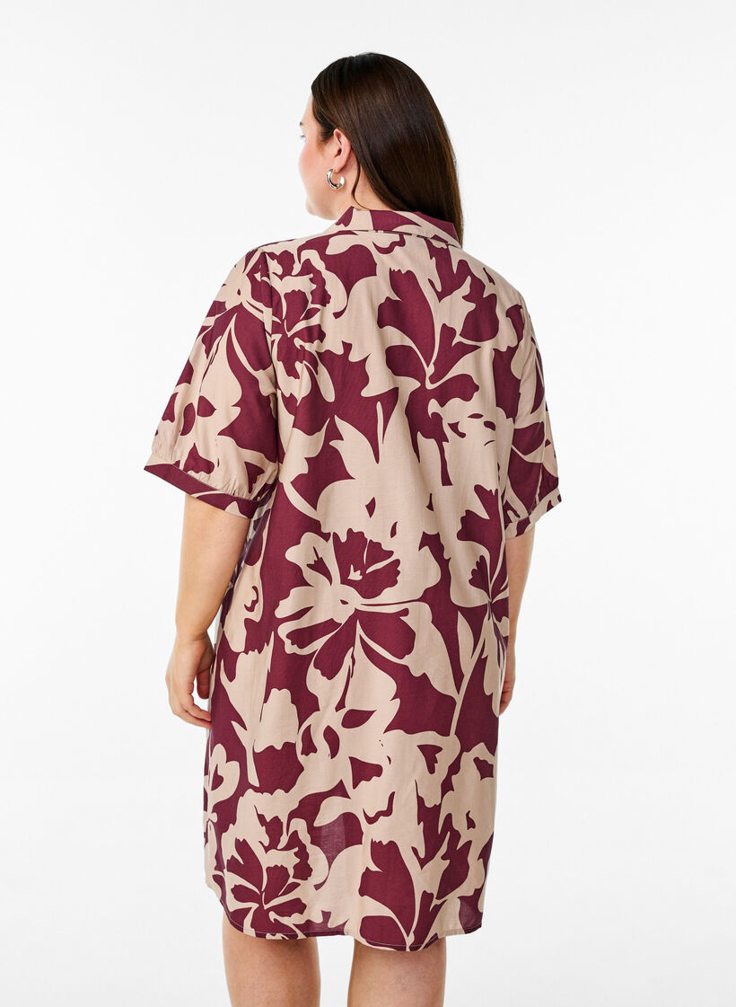Knee-length dress with print and V-neck, Red, Model image number 2