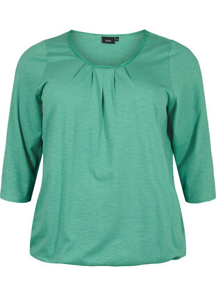 Cotton blouse with 3/4 sleeves, Pine Green, Packshot image number 0