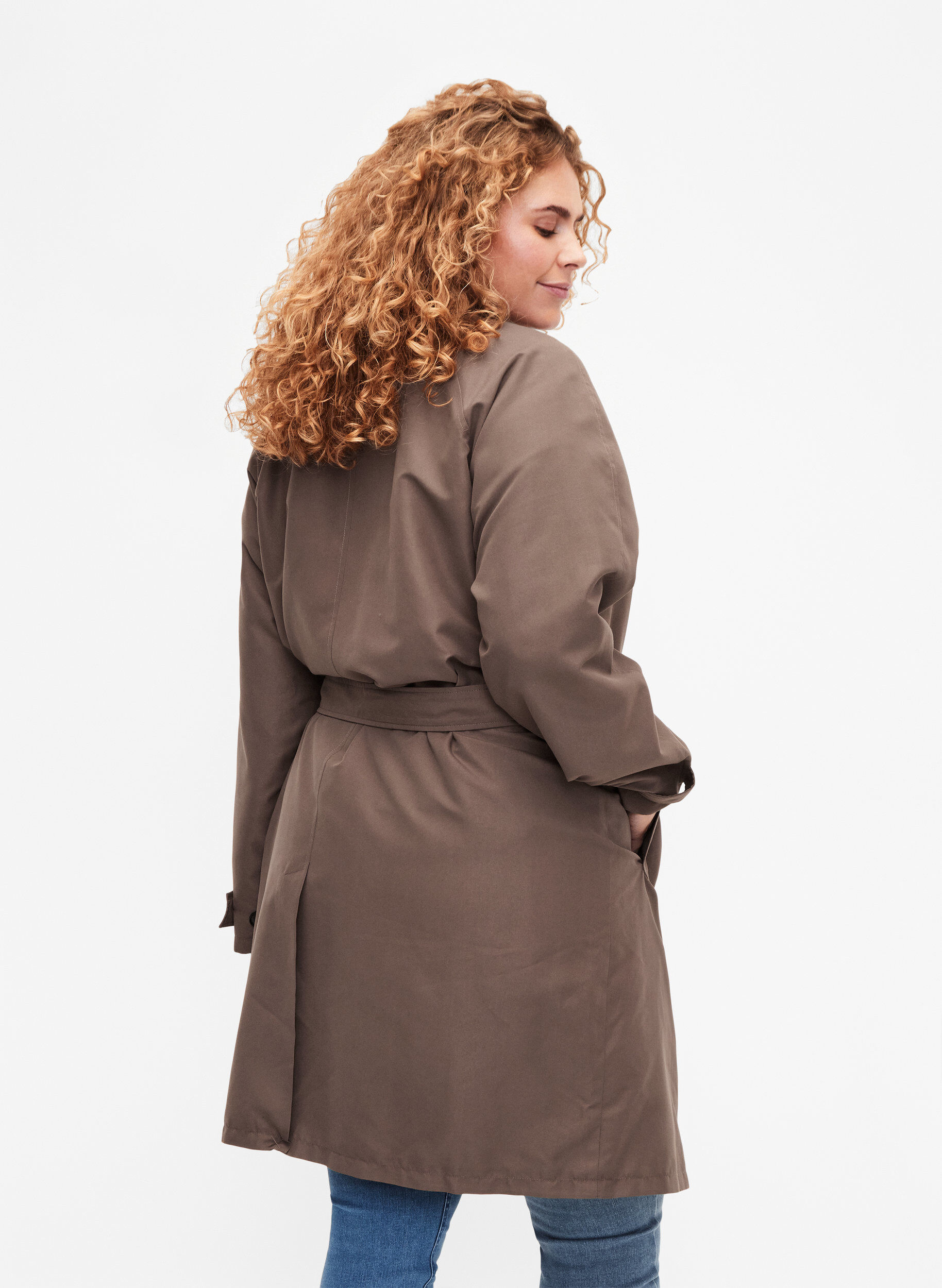 Zizzifashion Trench coat with belt and slit, Chocolate Chip, Model image number 1