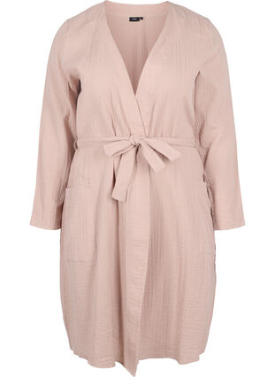 Cotton dressing gown with tie belt, Light Taupe, Packshot image number 0