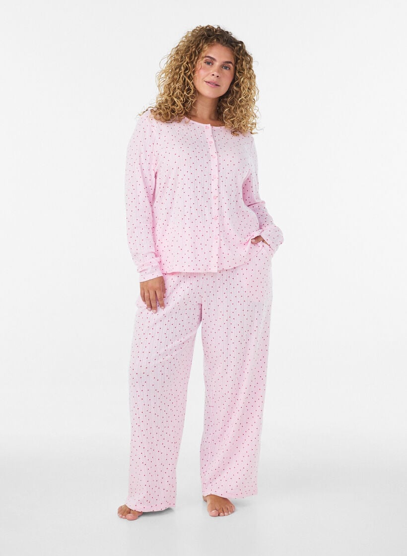 Organic cotton pyjama bottoms with eyelet embroidery, Pink, Model image number 1