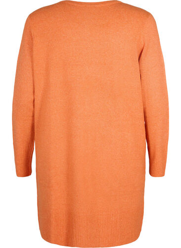 Mottled knit cardigan with pockets, M.Orange w.White Mel, Packshot image number 1