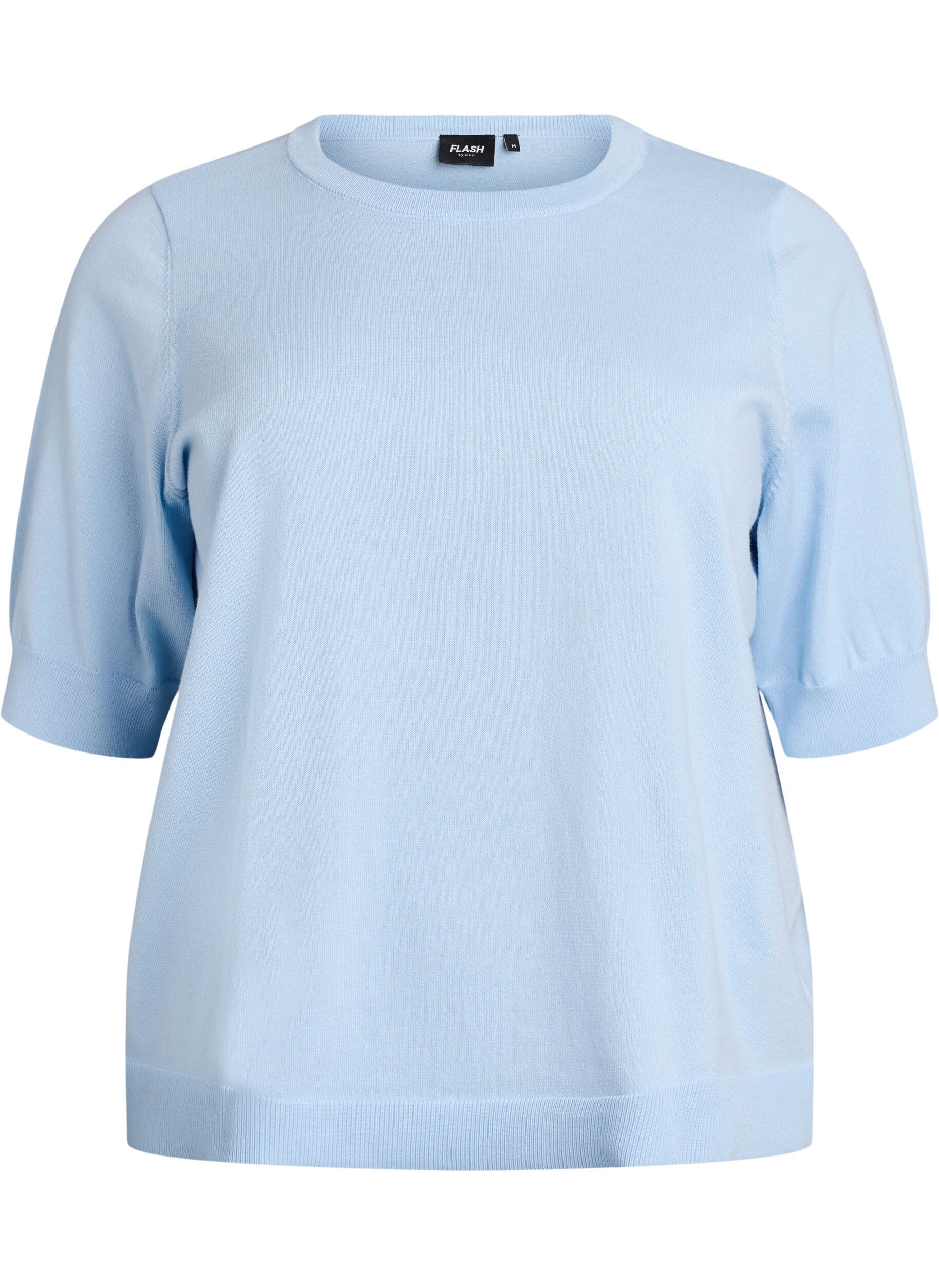 ZizzifashionFine-knit blouse with short sleeves, Light Blue, Packshot image number 0